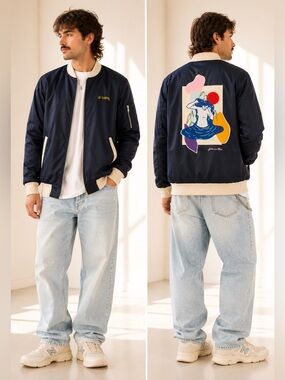 LE CARTEL x Epithumia Rose Limited Edition Bomber Jacket Art Embroidery Navy M